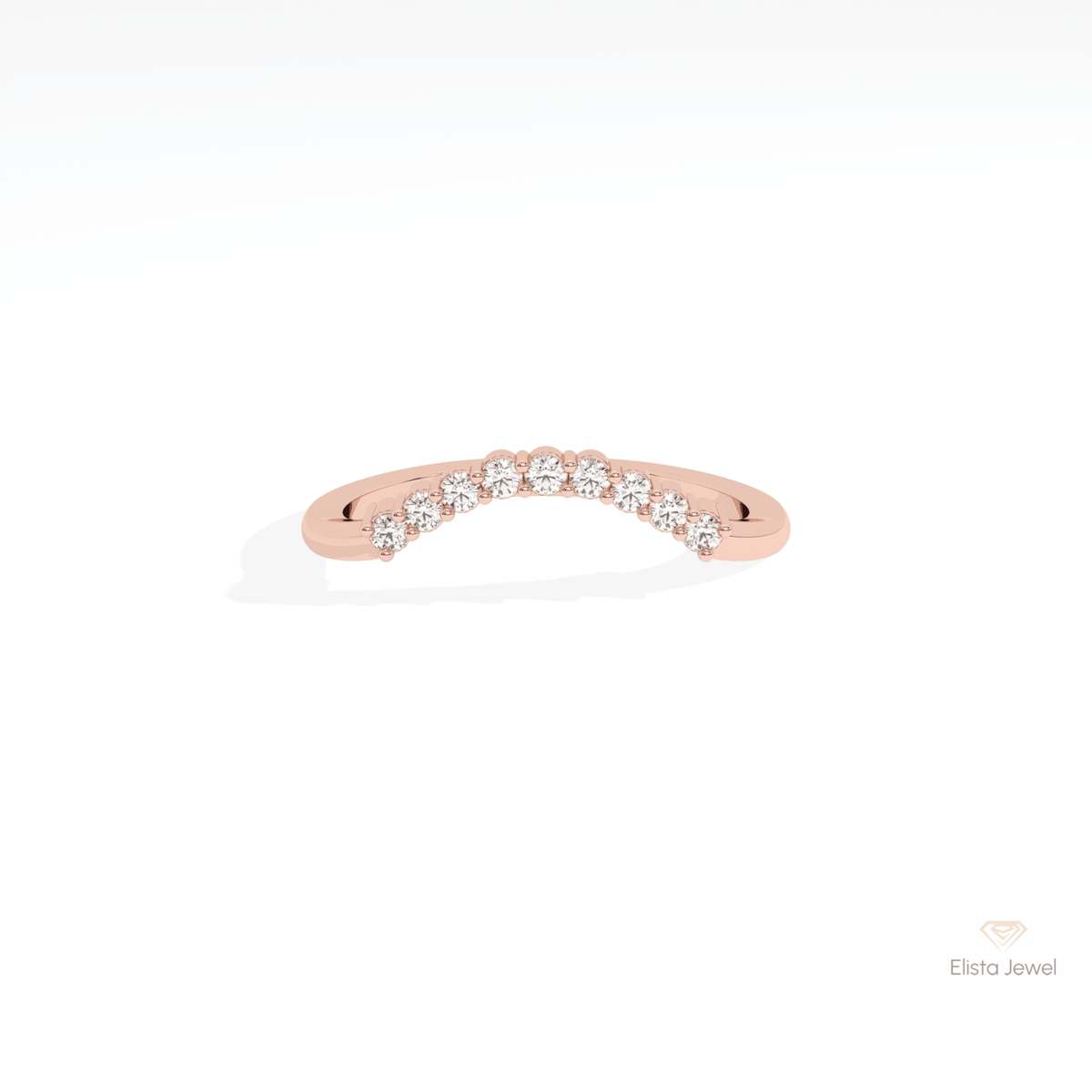 Round Cut Curve Wedding Lab Grown Diamond Band in 14K Yellow Gold - Detail View