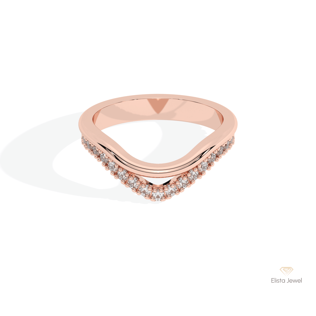 Round Cut Curve Wedding Lab Grown Diamond Band in 10K White Gold - Front View