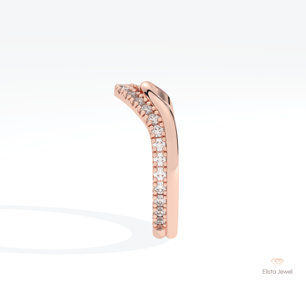 Round Cut Curve Wedding Lab Grown Diamond Band in 14K White Gold - Top View