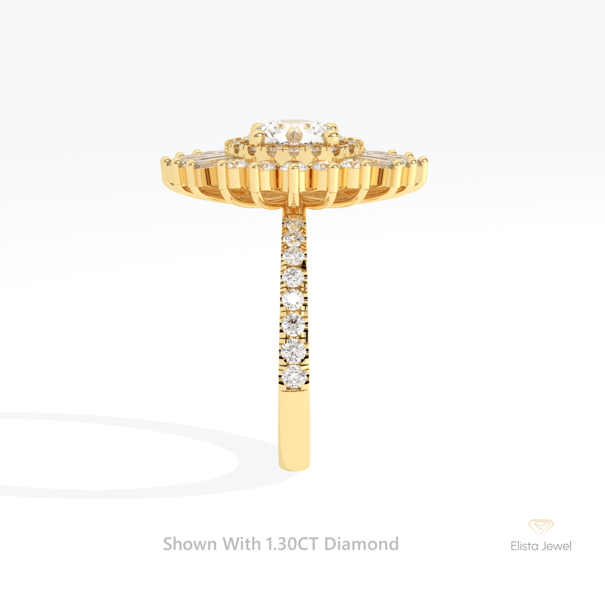 Round Cut Double Halo Art Deco Lab Grown Diamond Ring in 18K Yellow Gold - Perspective View