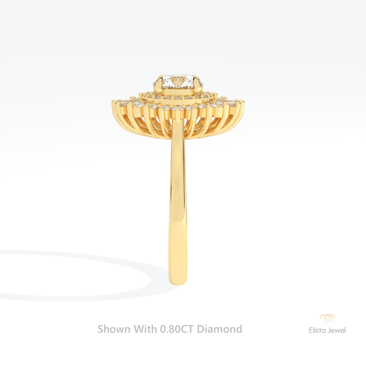 Round Cut Double Halo Art Deco Lab Grown Diamond Ring in 14K White Gold - Top View