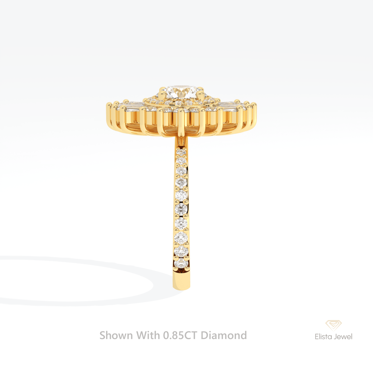 Round Cut Double Halo Art Deco Lab Grown Diamond Ring in 14K White Gold - Top View
