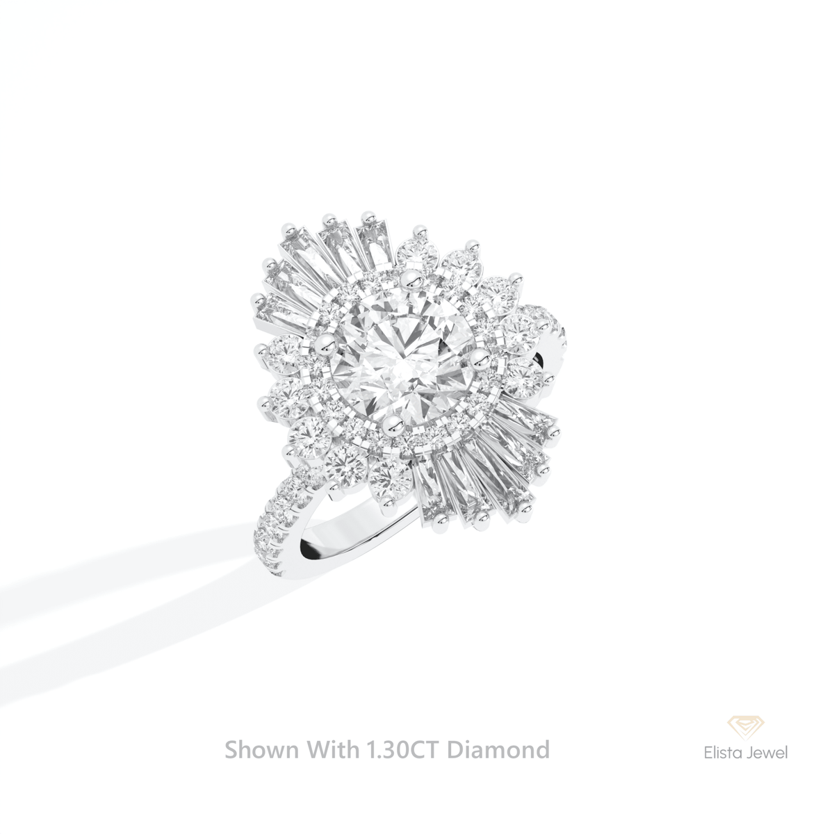 Round Cut Double Halo Art Deco Lab Grown Diamond Ring in 10K Yellow Gold - Side View