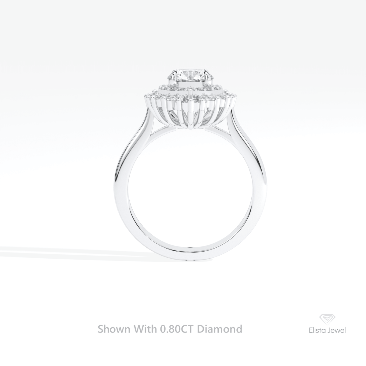 Round Cut Double Halo Art Deco Lab Grown Diamond Ring in 18K White Gold - Close-up View