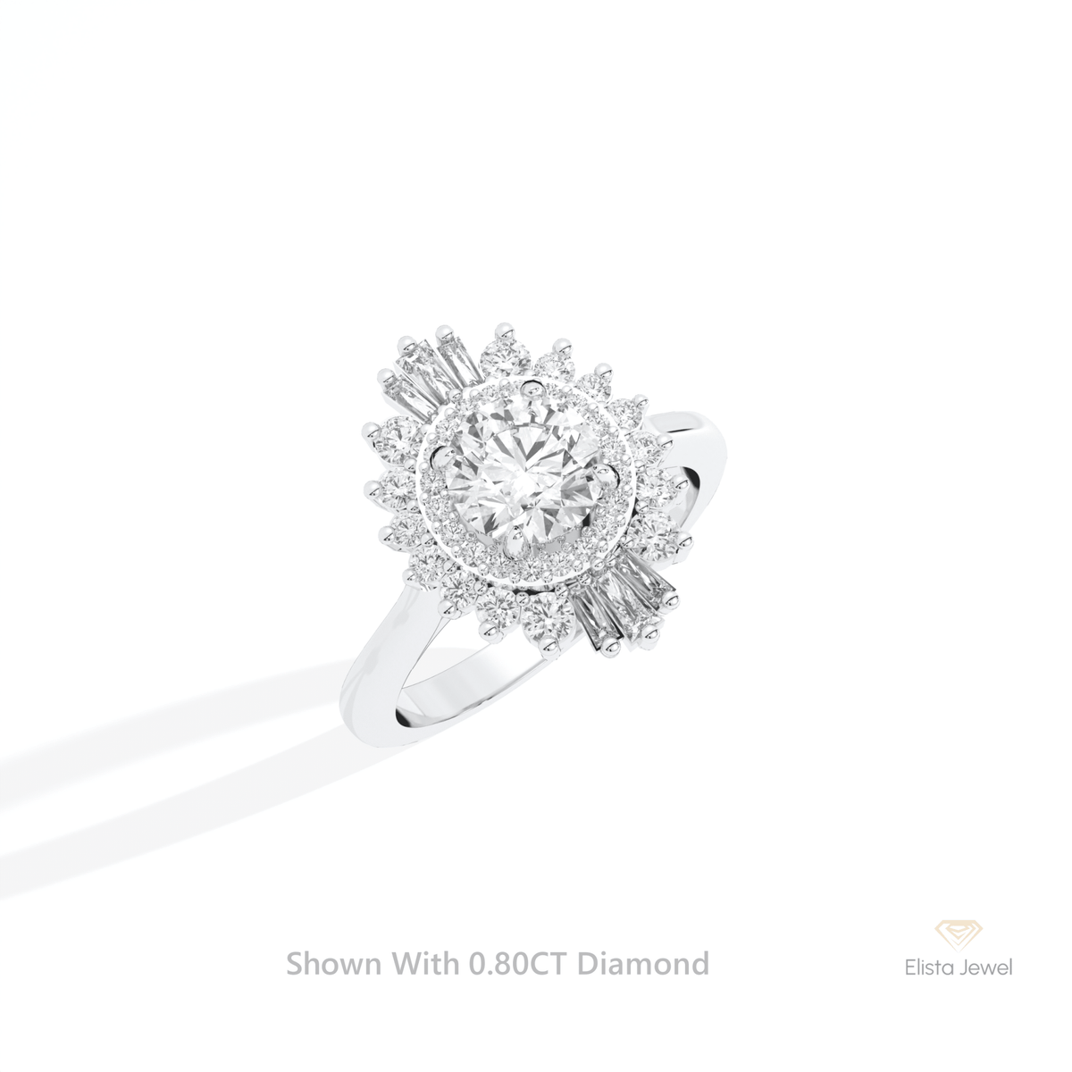 Round Cut Double Halo Art Deco Lab Grown Diamond Ring in 14K Rose Gold - Profile View