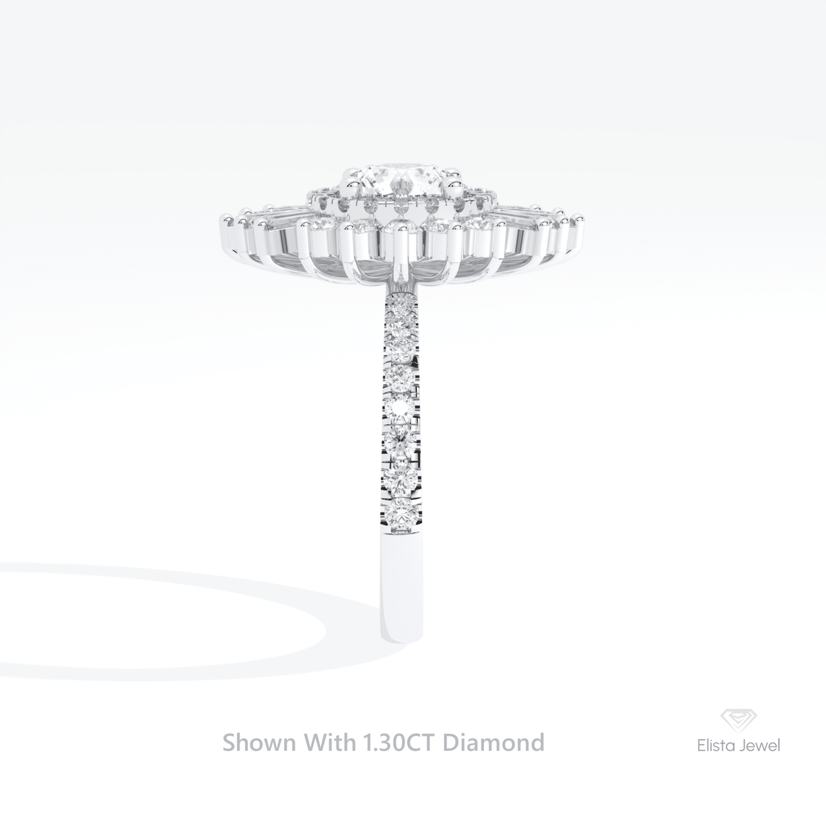 Round Cut Double Halo Art Deco Lab Grown Diamond Ring in 14K White Gold - Top View