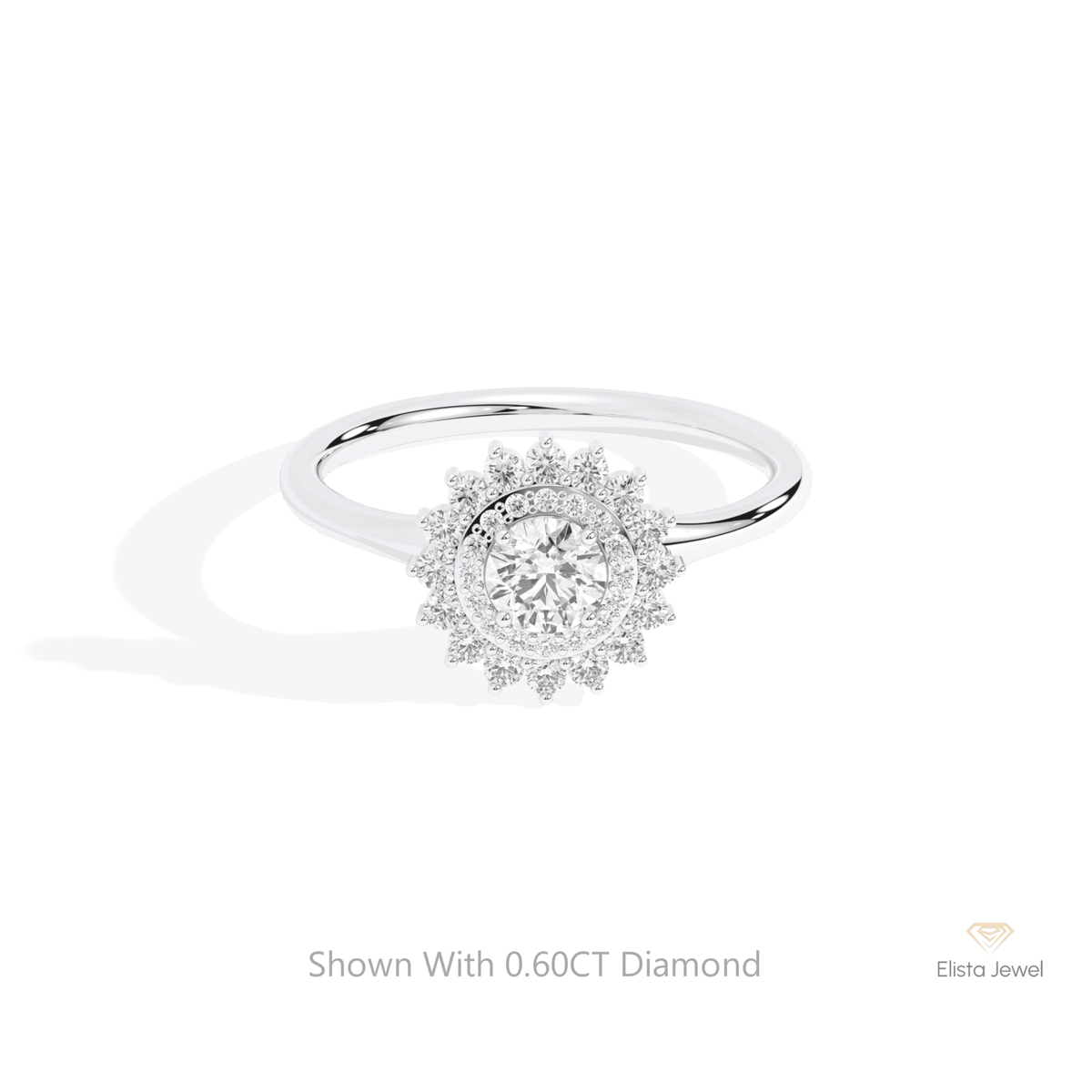 Round Cut Double Halo Lab Grown Diamond Ring in 14K Yellow Gold - Detail View