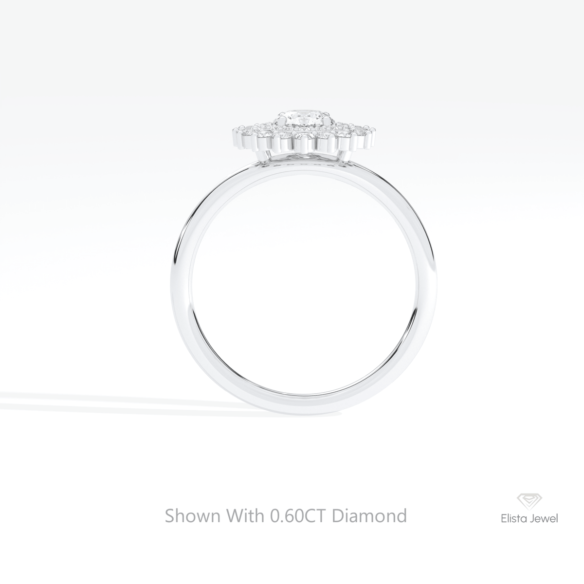 Round Cut Double Halo Lab Grown Diamond Ring in 18K White Gold - Close-up View