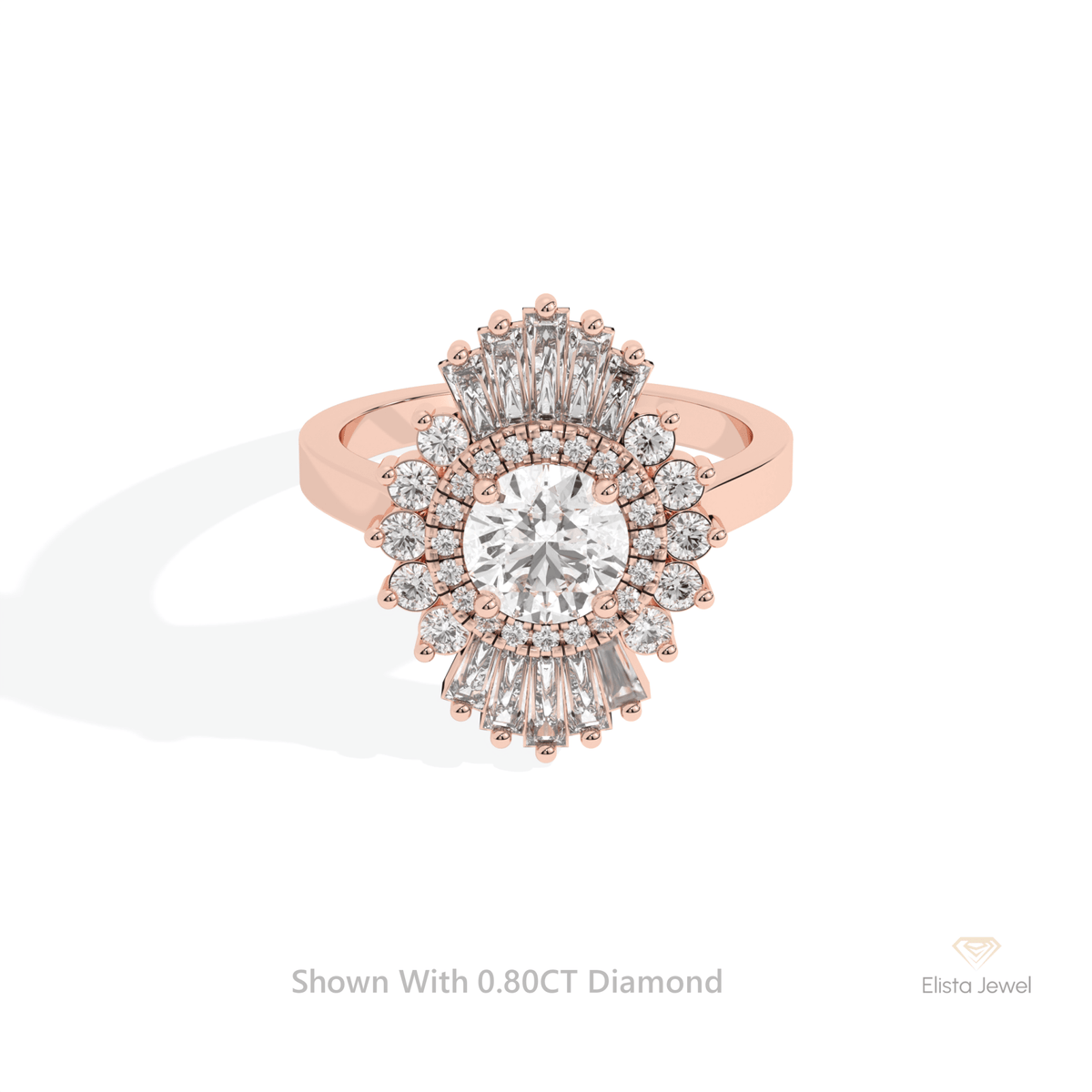 Round Cut Double Halo Starburst Lab Grown Diamond Ring in 10K White Gold - Front View