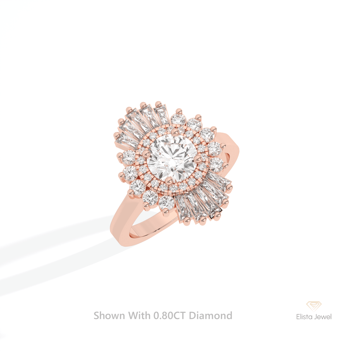 Round Cut Double Halo Starburst Lab Grown Diamond Ring in 10K Yellow Gold - Side View