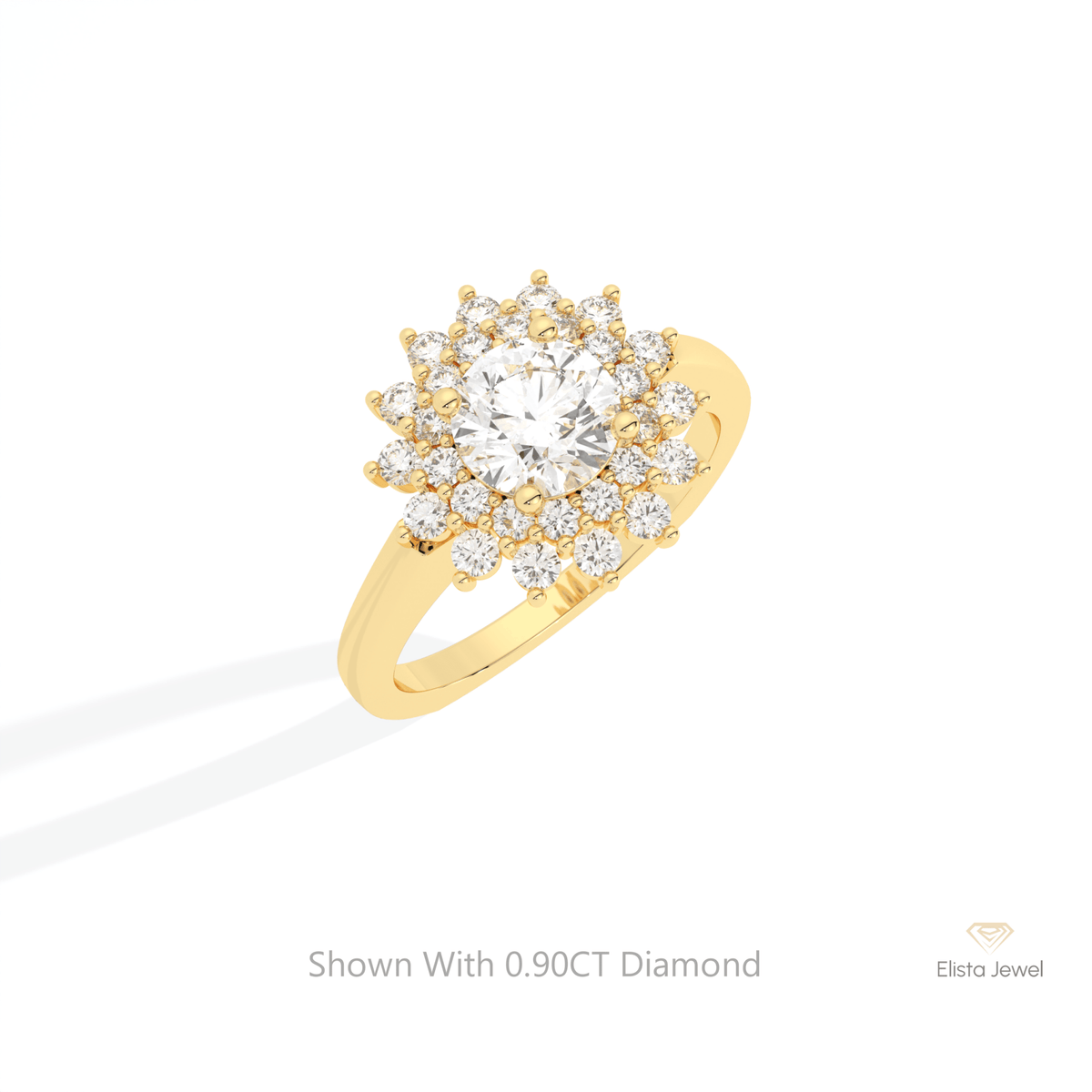 Round Cut Double Halo Wedding Lab Grown Diamond Ring in 14K Rose Gold - Profile View