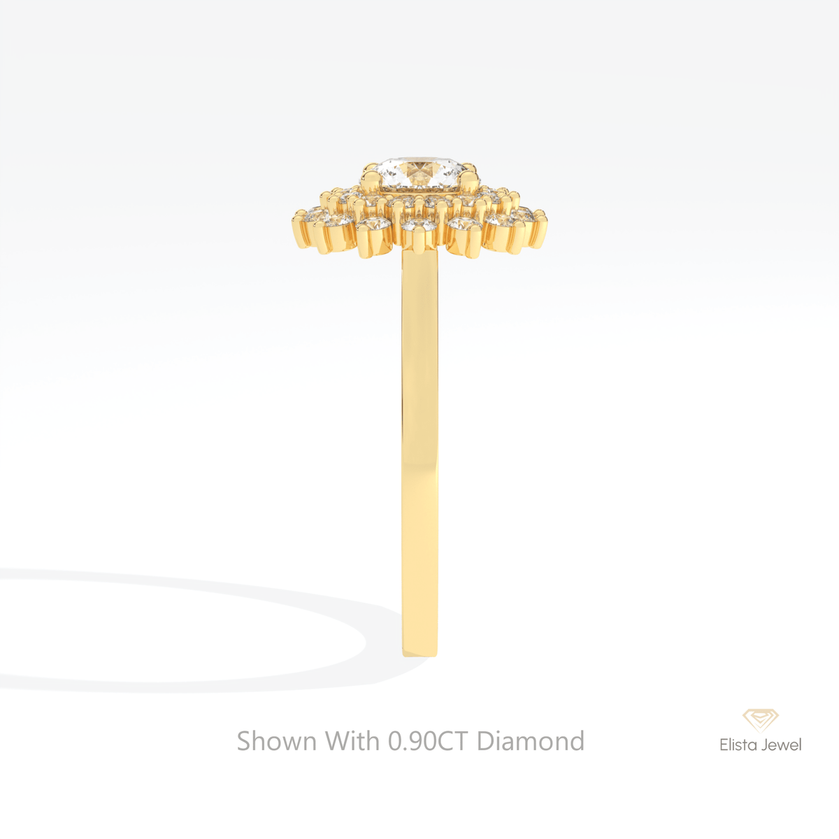 Round Cut Double Halo Wedding Lab Grown Diamond Ring in 18K Yellow Gold - Perspective View