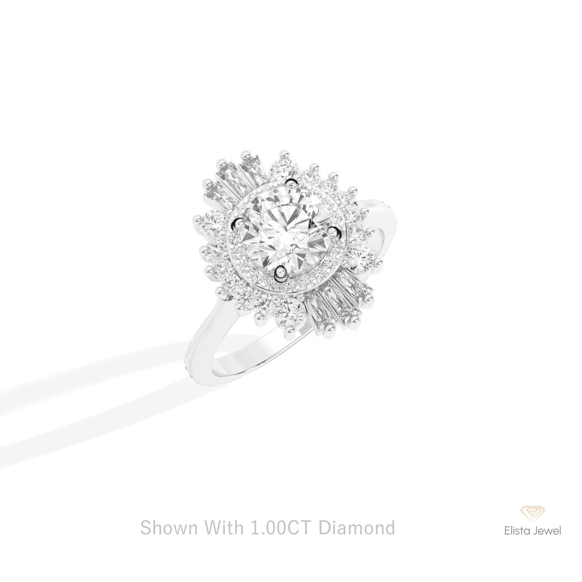Round Cut Double Halo Wedding Lab Grown Diamond Ring in 10K Yellow Gold - Side View