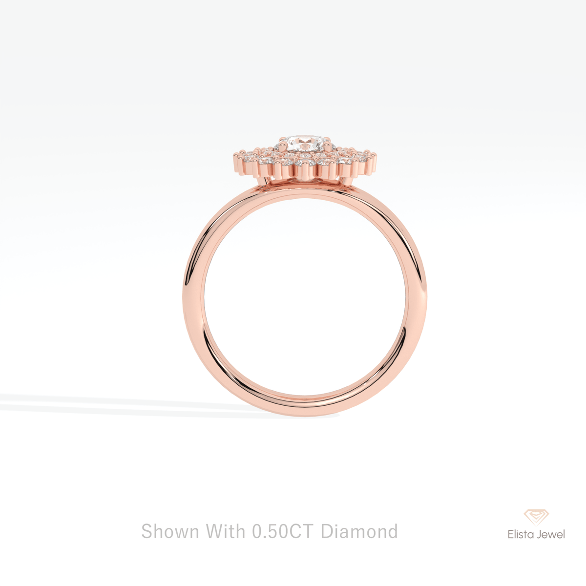 Round Cut Double Halo Wedding Lab Grown Diamond Ring in 18K White Gold - Close-up View