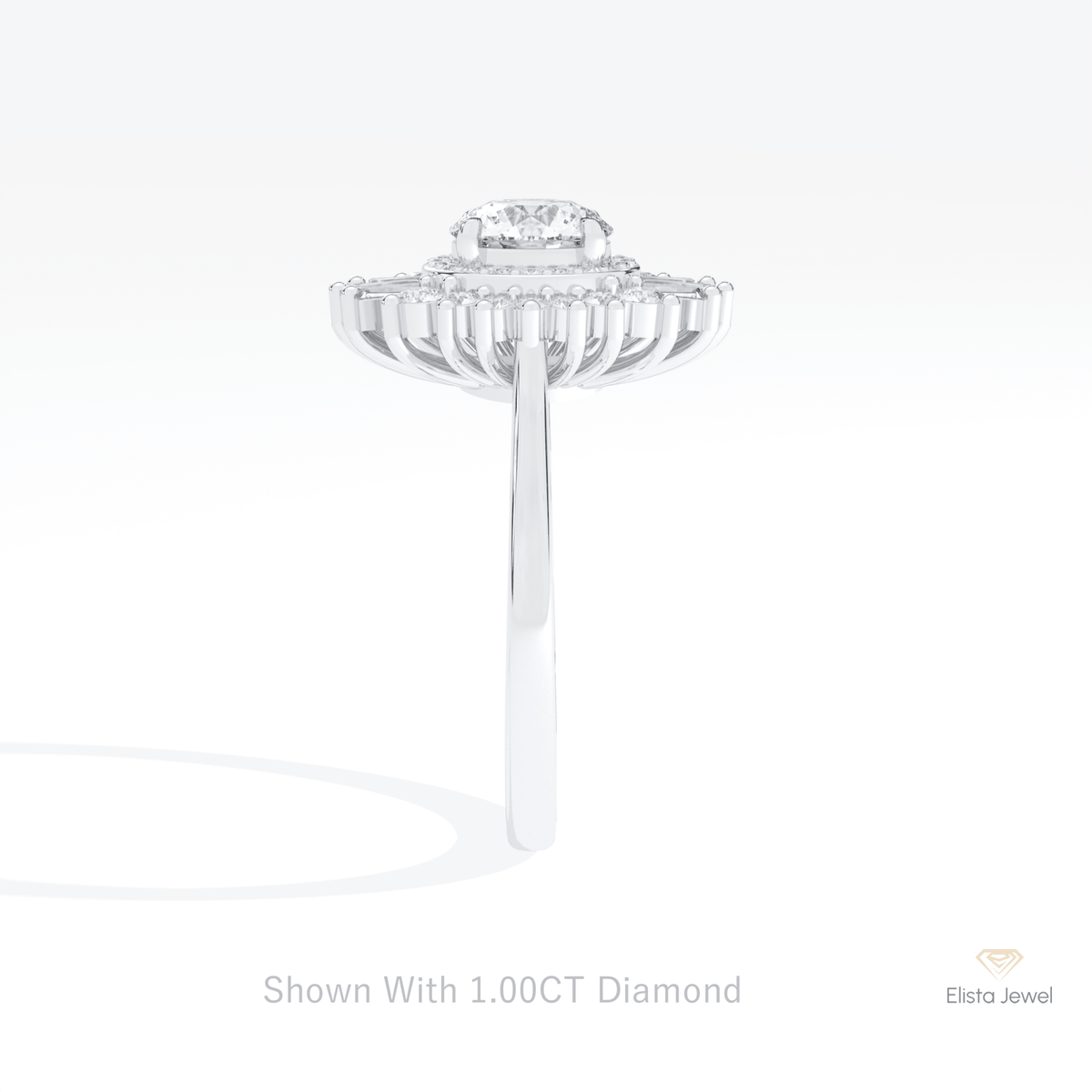 Round Cut Double Halo Wedding Lab Grown Diamond Ring in 14K White Gold - Top View