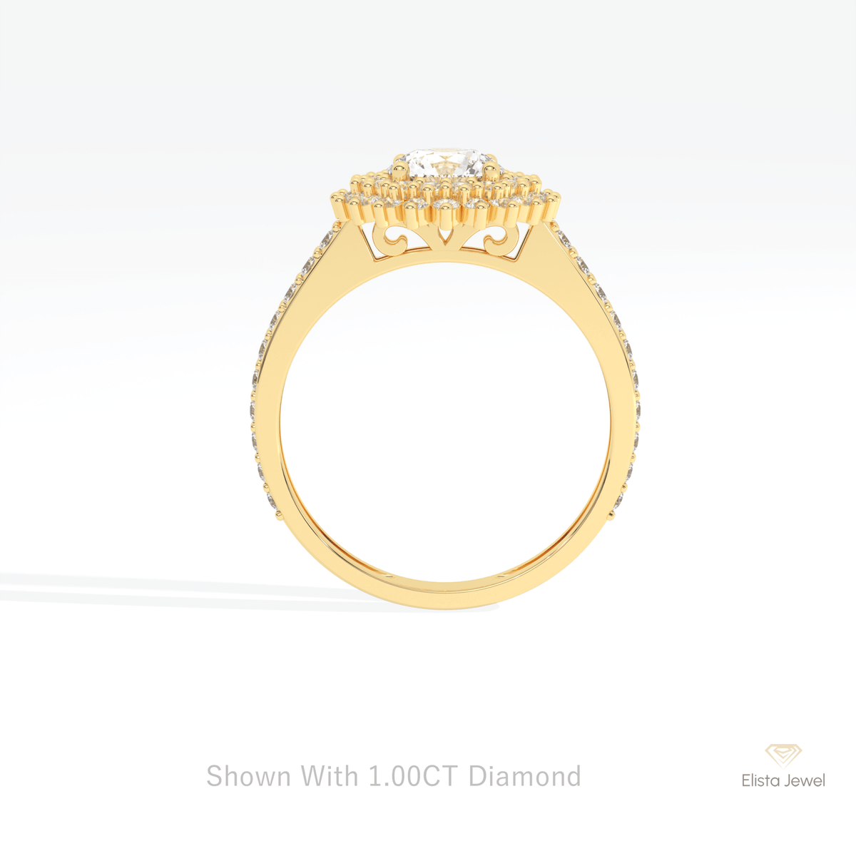 Round Cut Double Halo Wedding Lab Grown Diamond Ring in 18K White Gold - Close-up View