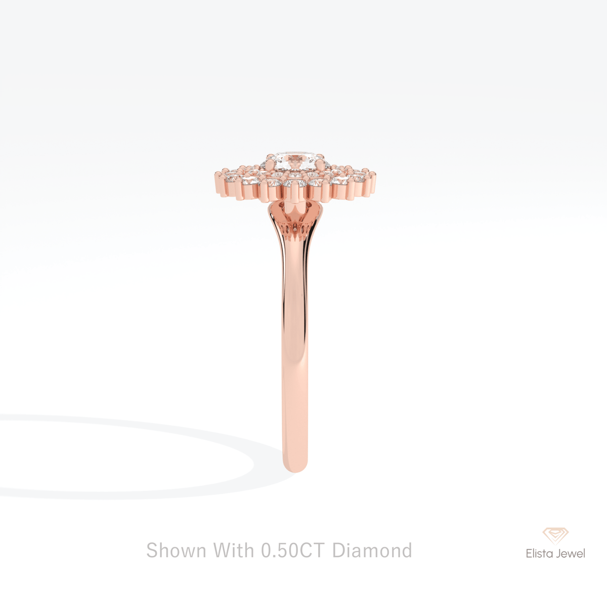 Round Cut Double Halo Wedding Lab Grown Diamond Ring in 18K Yellow Gold - Perspective View