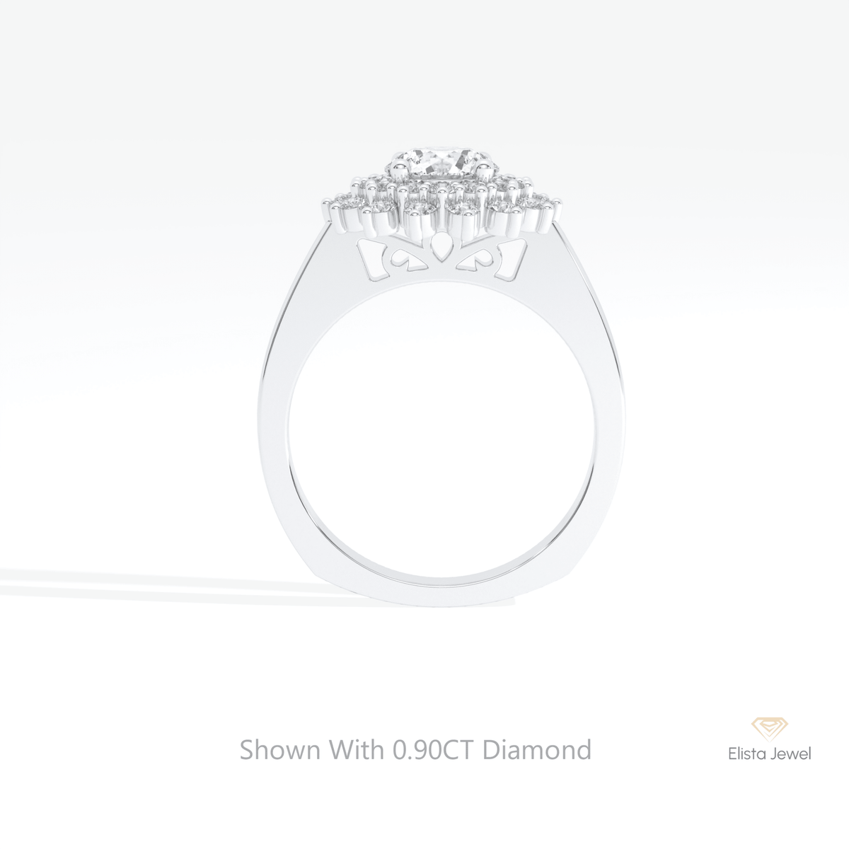 Round Cut Double Halo Wedding Lab Grown Diamond Ring in 10K Rose Gold - Angled View