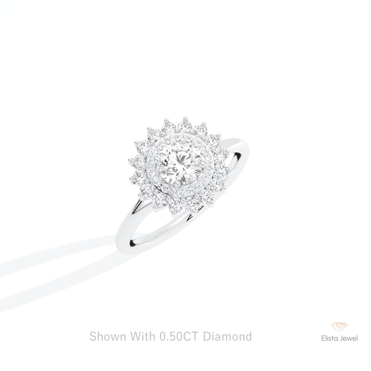 Round Cut Double Halo Wedding Lab Grown Diamond Ring in 10K Yellow Gold - Side View