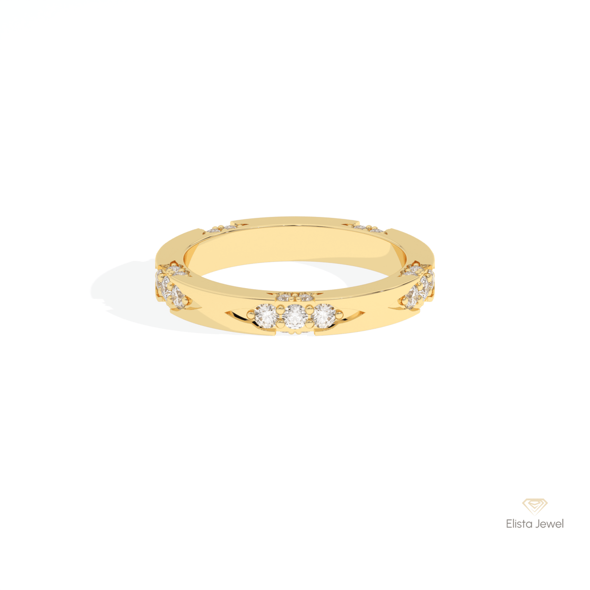 Round Cut Engagement Lab Grown Diamond Band in 10K White Gold - Front View