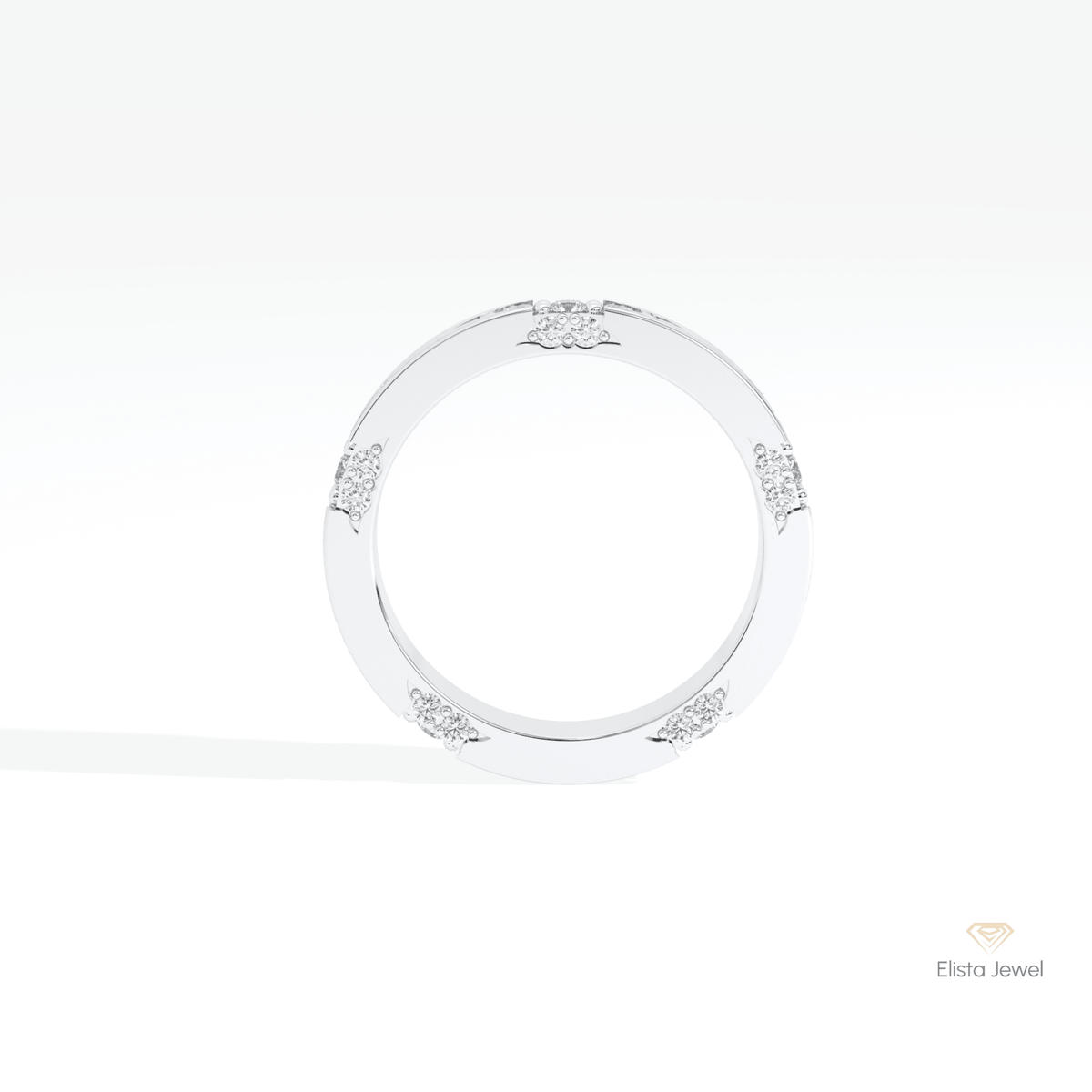 Round Cut Engagement Lab Grown Diamond Band in 18K White Gold - Close-up View