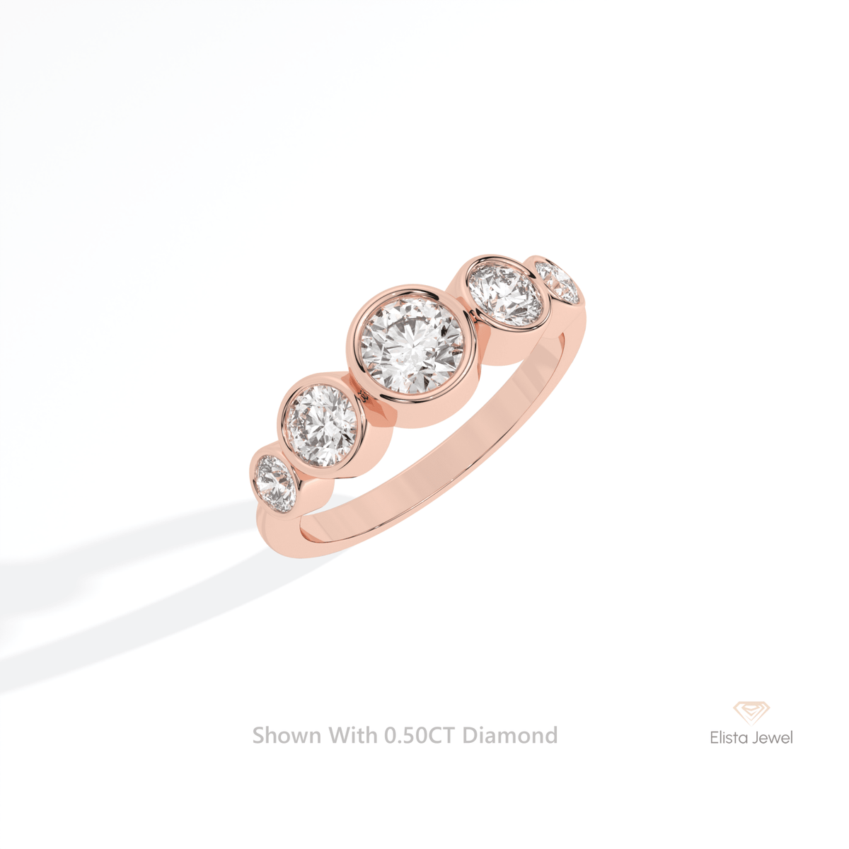Round Cut Five Stone Bezel Wedding Lab Grown Diamond Ring in Platinum - Lifestyle View