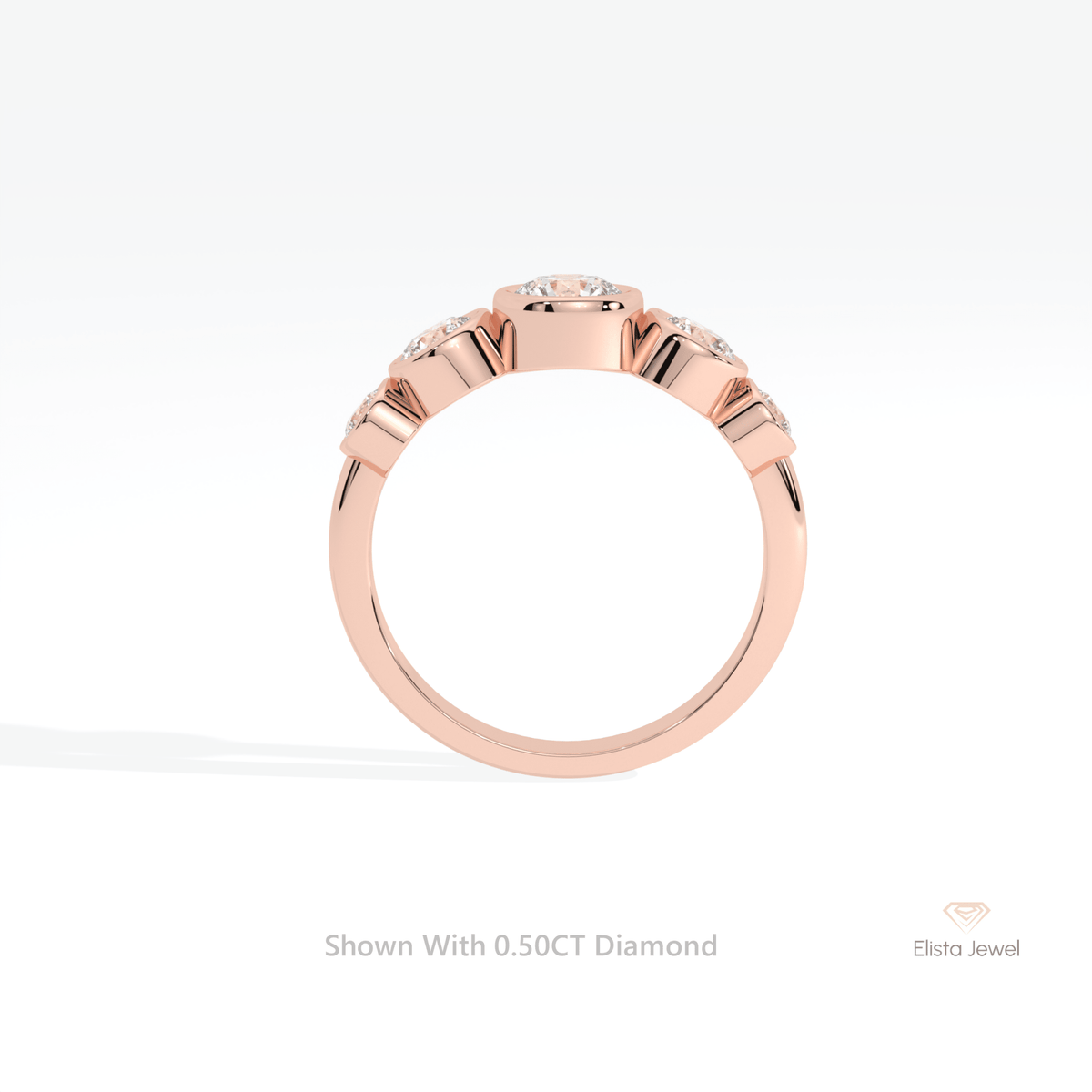 Round Cut Five Stone Bezel Wedding Lab Grown Diamond Ring - Alternative View