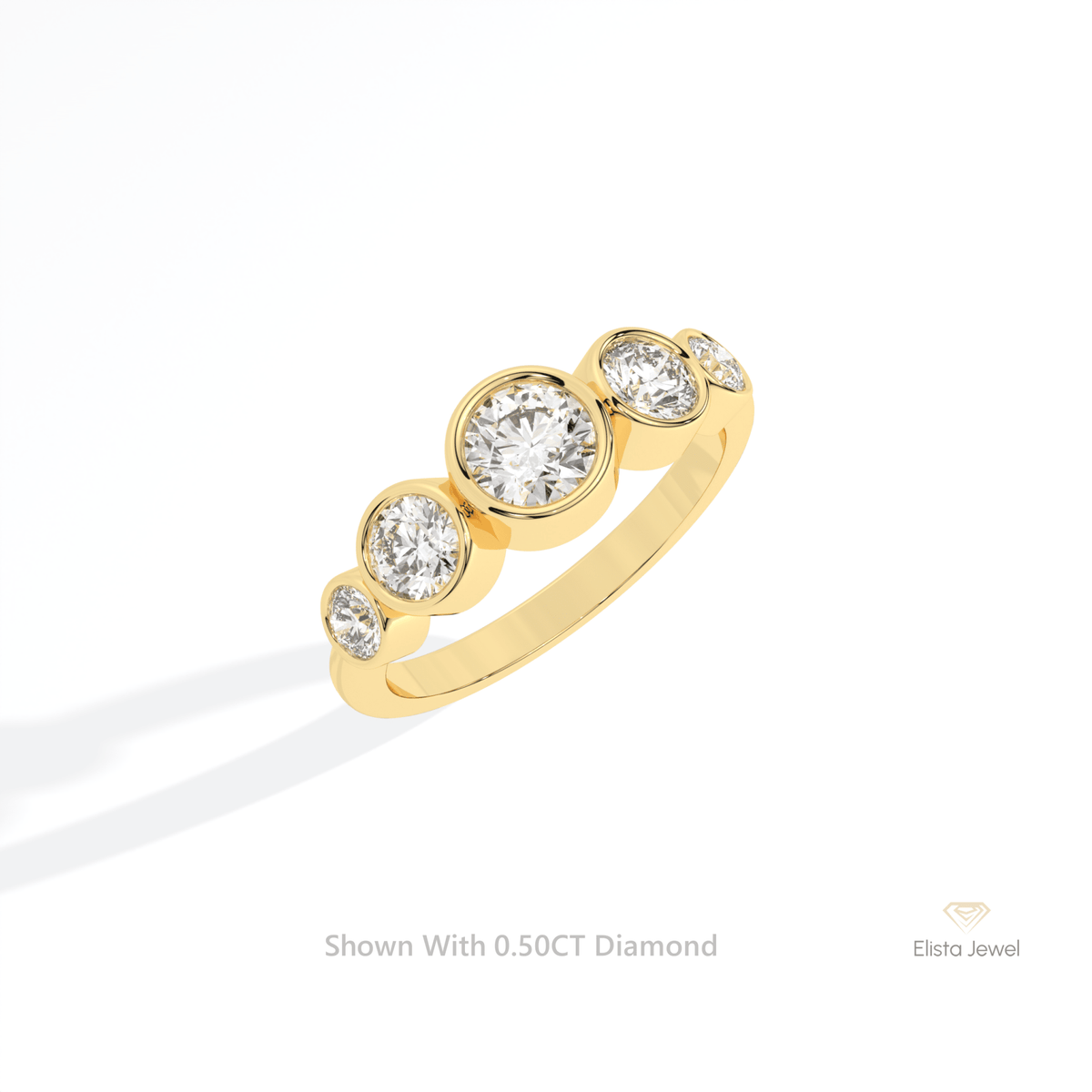 Round Cut Five Stone Bezel Wedding Lab Grown Diamond Ring in 14K Rose Gold - Profile View