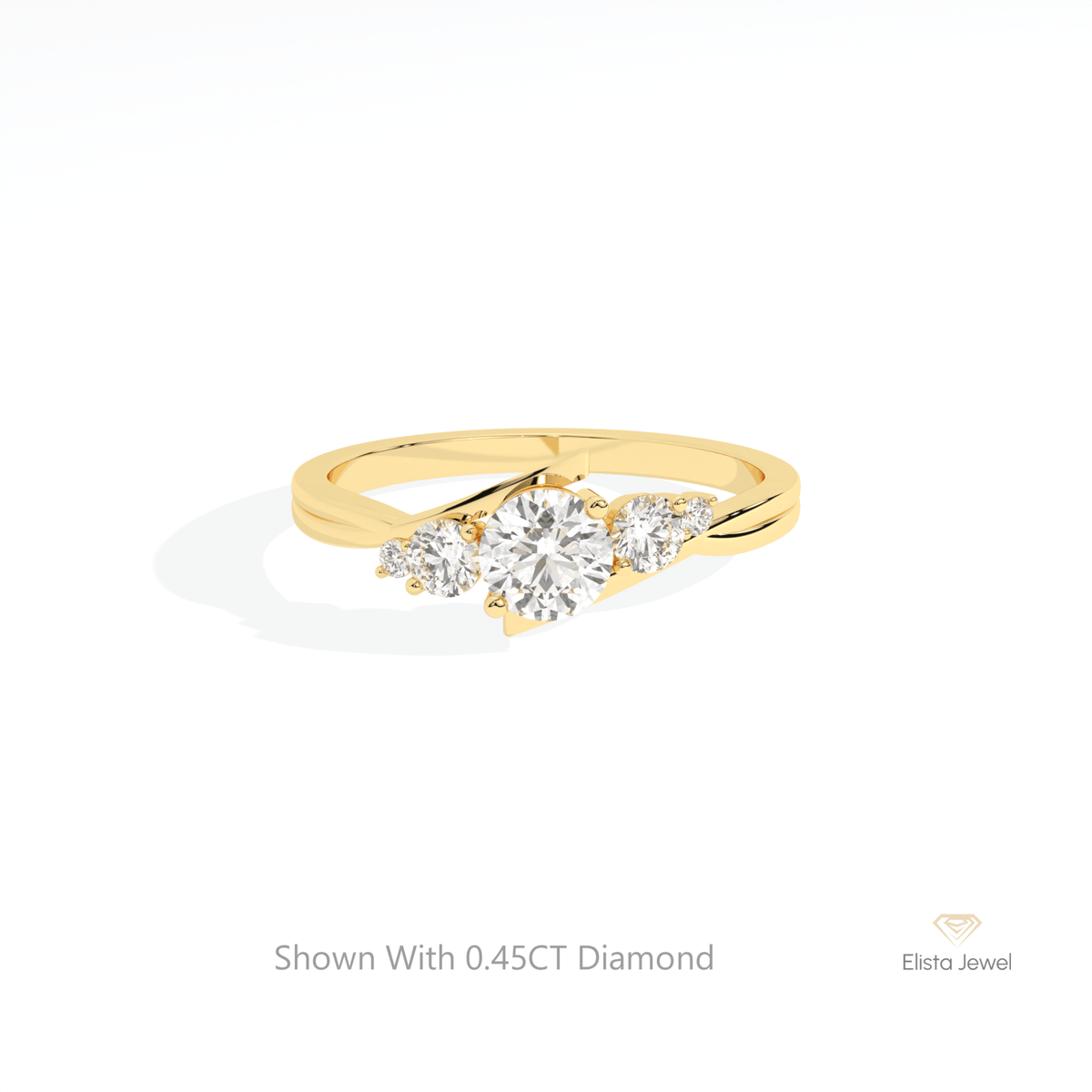 Round Cut Five Stone Engagement Lab Grown Diamond Ring in 18K Rose Gold - Ring on Hand View