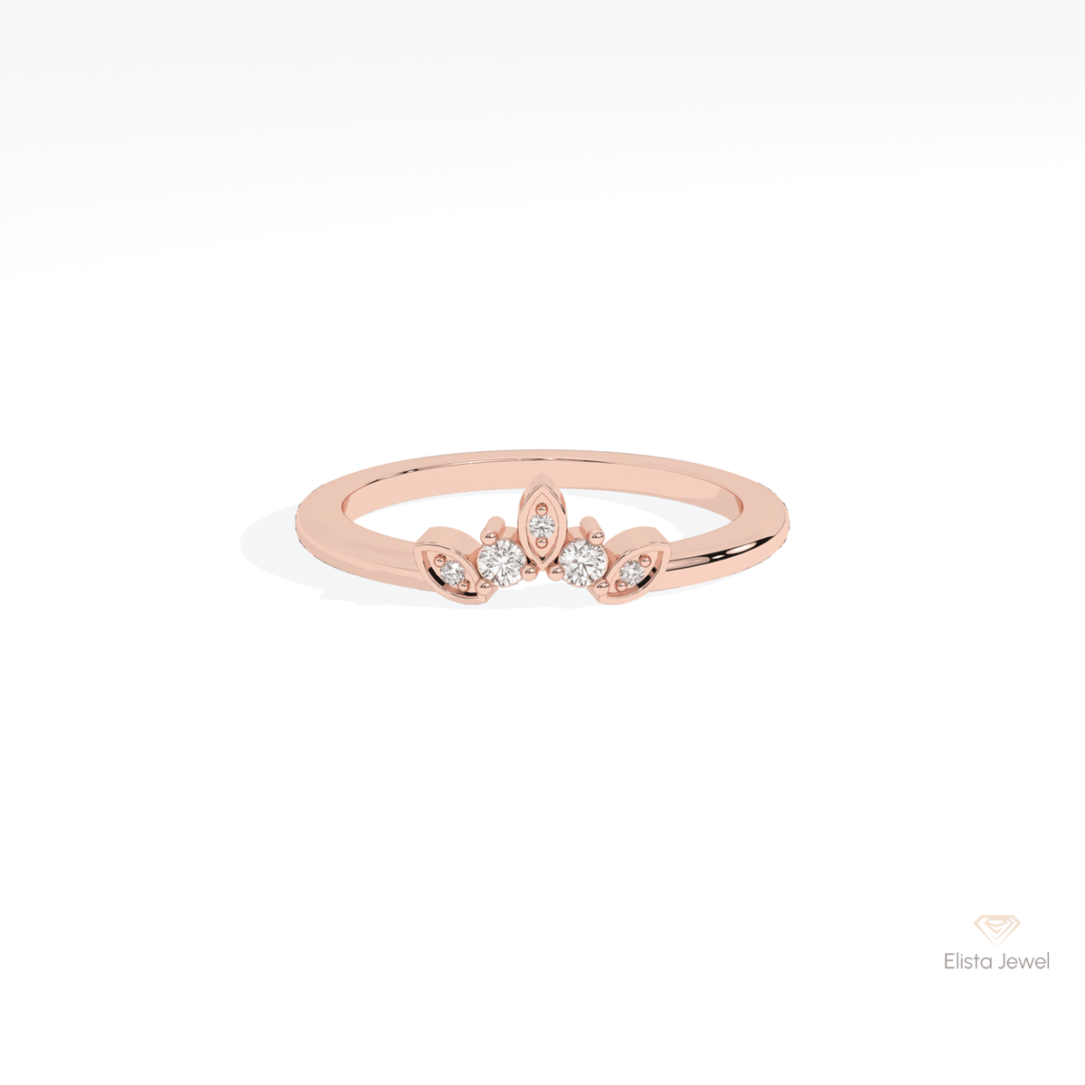 Round Cut Five Stone Wedding Lab Grown Diamond Band in 10K White Gold - Front View