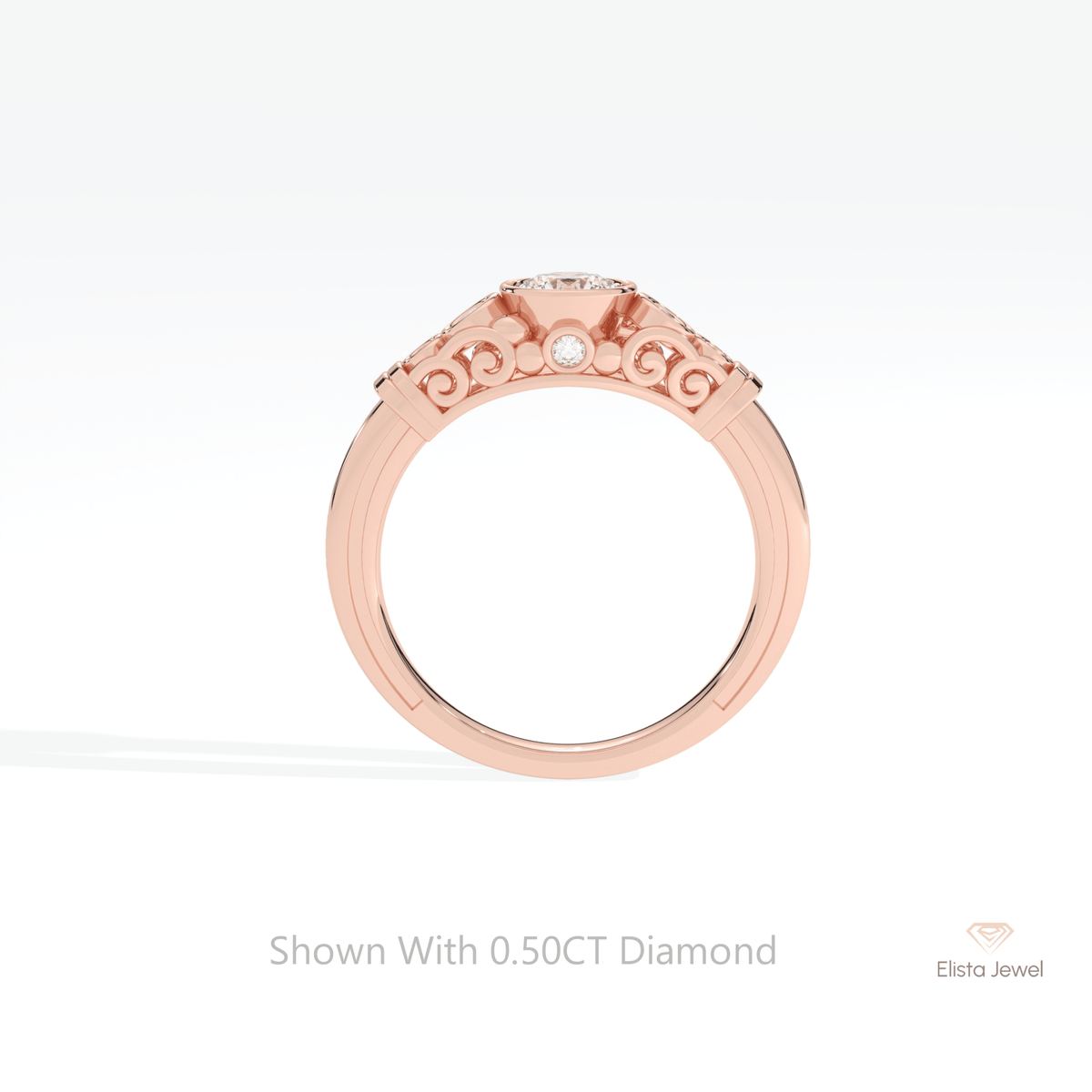Round Cut Five Stone Wedding Lab Grown Diamond Ring in 10K Rose Gold - Angled View