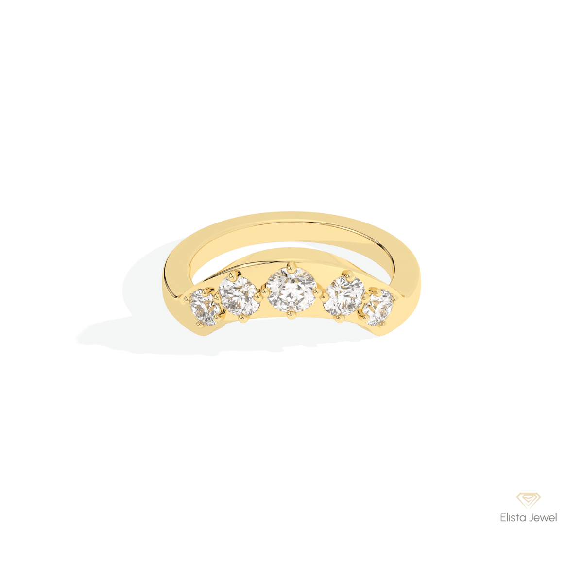 Round Cut Five Stone Wedding Lab Grown Diamond Ring in 18K Rose Gold - Ring on Hand View