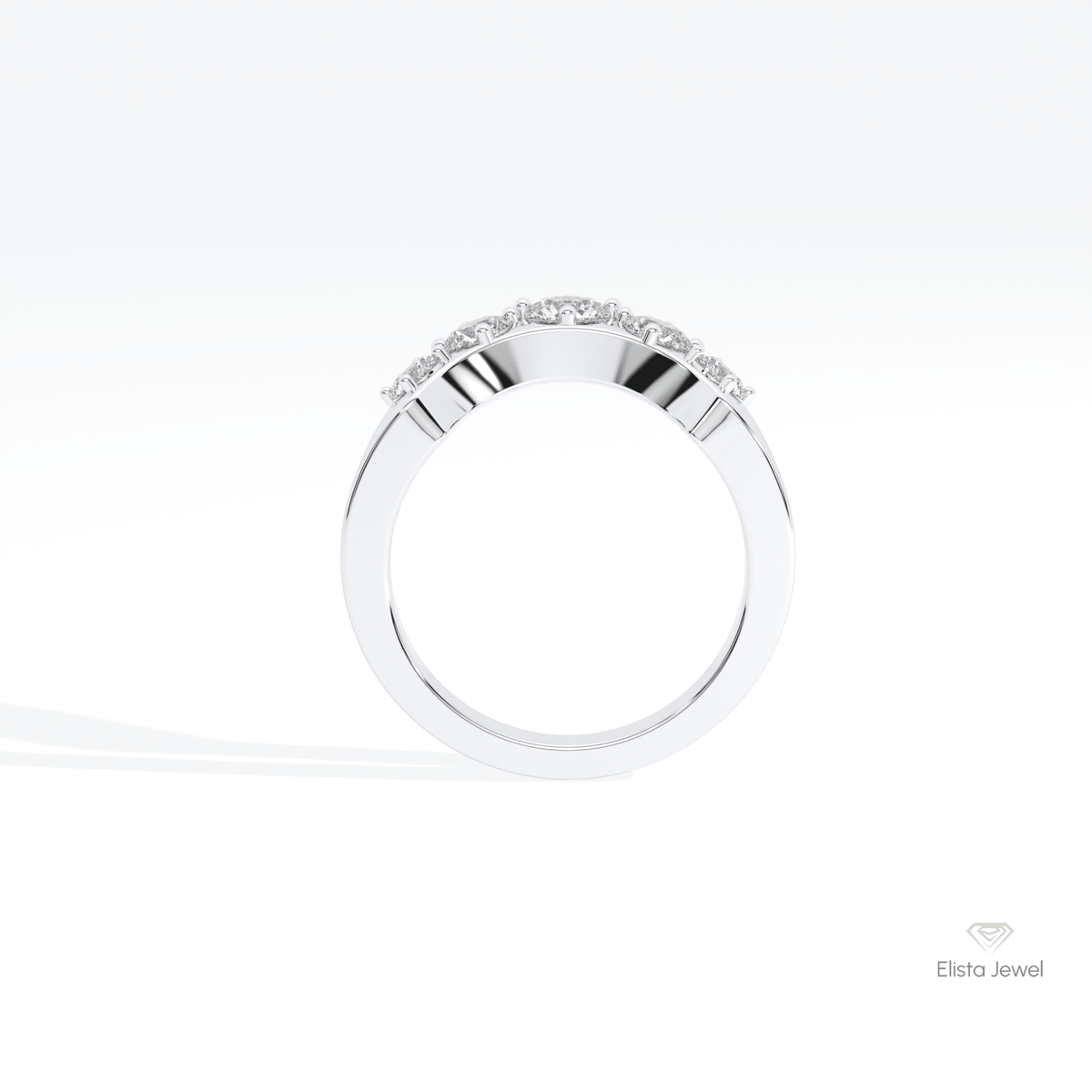 Round Cut Five Stone Wedding Lab Grown Diamond Ring in 18K White Gold - Close-up View