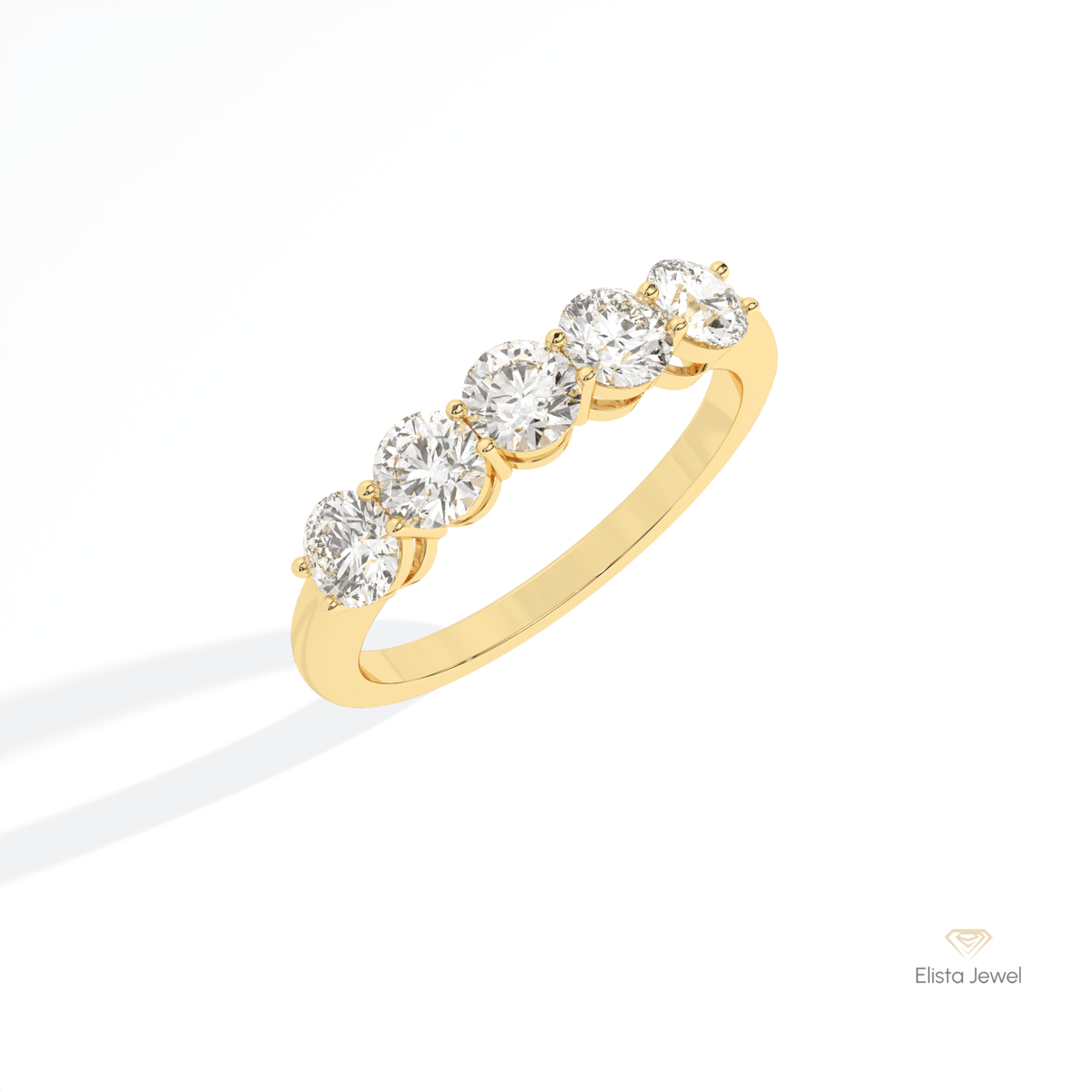 Round Cut Five Stone Wedding Lab Grown Diamond Ring in 14K Rose Gold - Profile View