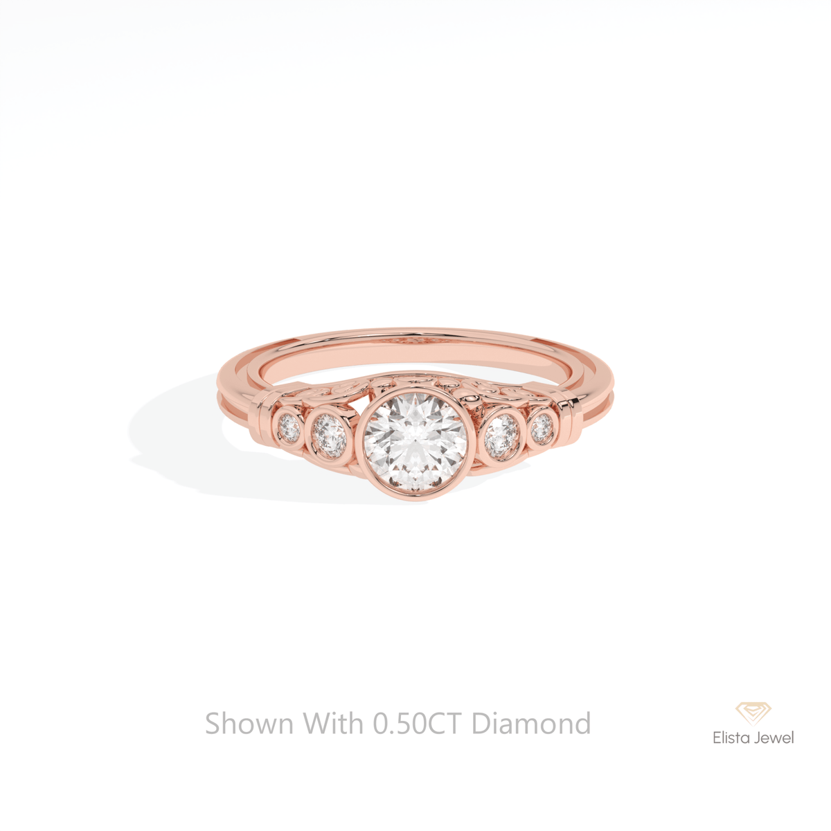 Round Cut Five Stone Wedding Lab Grown Diamond Ring in 10K White Gold - Front View