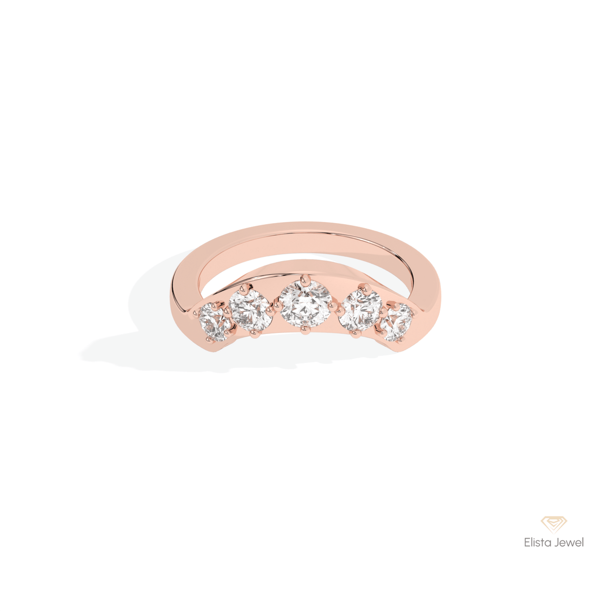 Round Cut Five Stone Wedding Lab Grown Diamond Ring in 10K White Gold - Front View