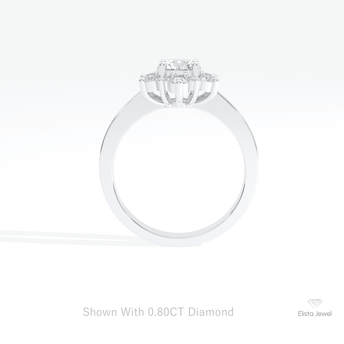 Round Cut Floral Halo Engagement Lab Grown Diamond Ring in 10K Rose Gold - Angled View