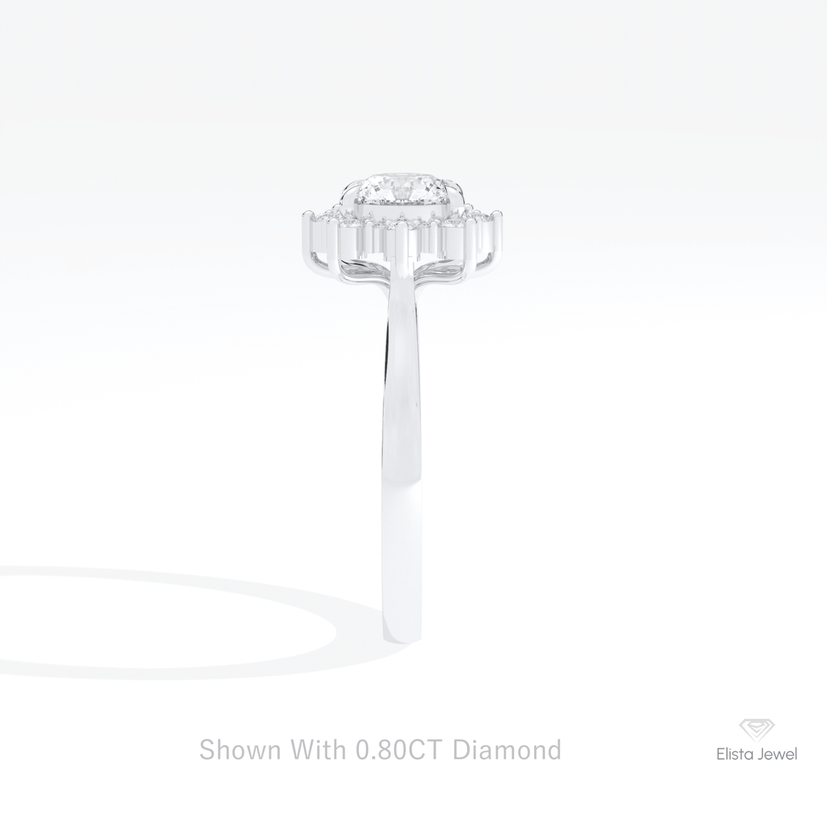 Round Cut Floral Halo Engagement Lab Grown Diamond Ring in 14K White Gold - Top View