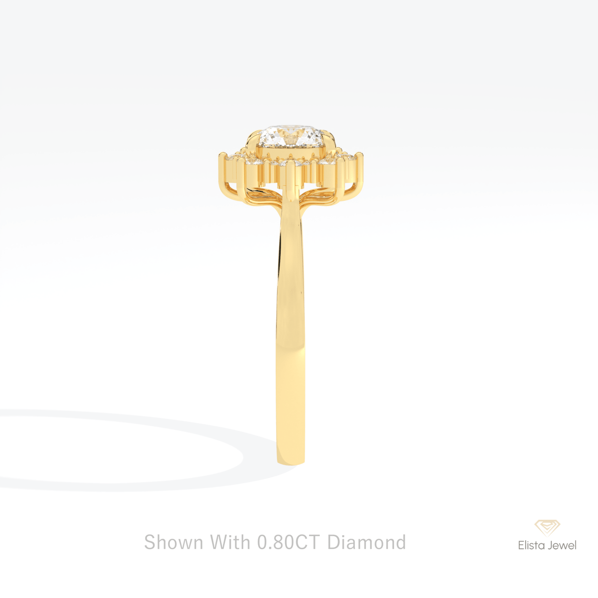 Round Cut Floral Halo Engagement Lab Grown Diamond Ring in 18K Yellow Gold - Perspective View