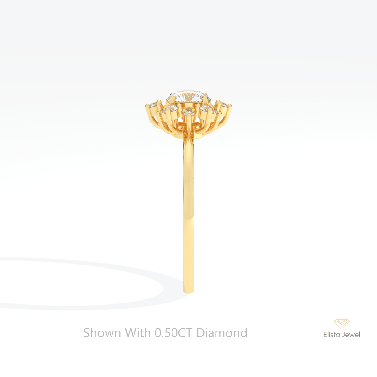 Round Cut Floral Halo Wedding Lab Grown Diamond Ring in 14K White Gold - Top View