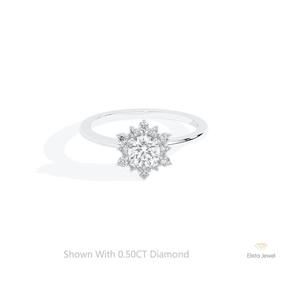 Round Cut Floral Halo Wedding Lab Grown Diamond Ring in 14K Yellow Gold - Detail View