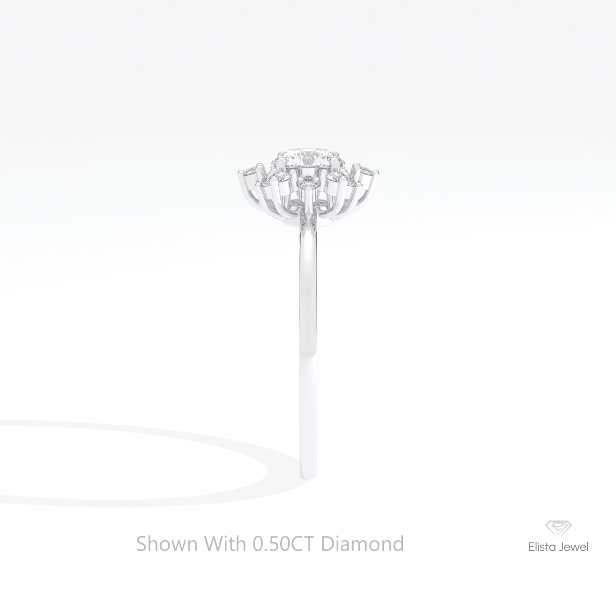 Round Cut Floral Halo Wedding Lab Grown Diamond Ring in 18K Yellow Gold - Perspective View