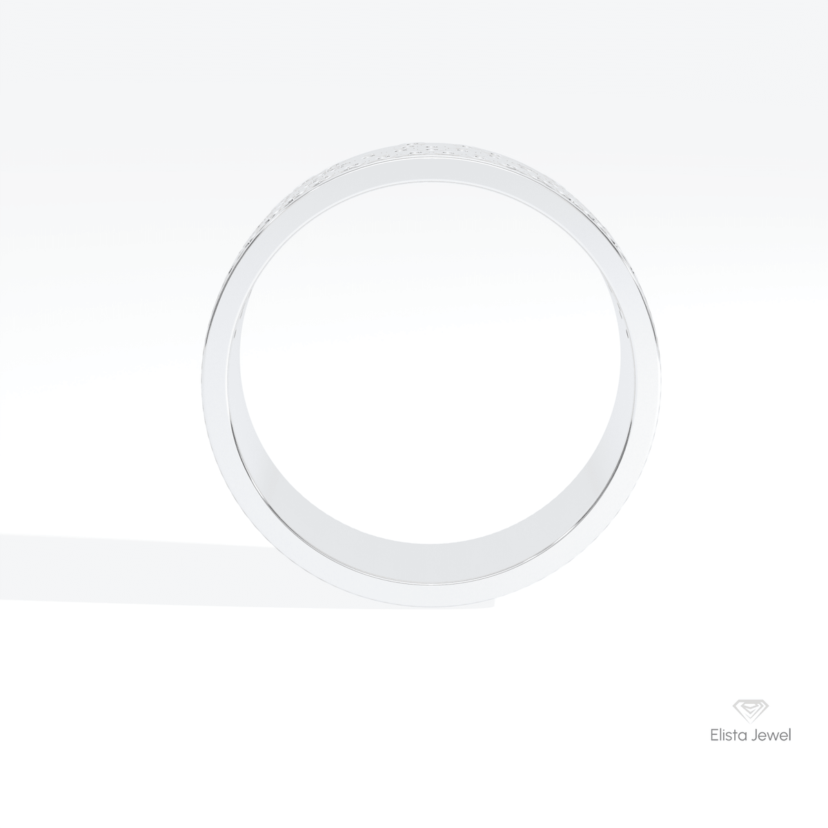 Round Cut Flush Setting Wedding Lab Grown Diamond Band in 18K White Gold - Close-up View