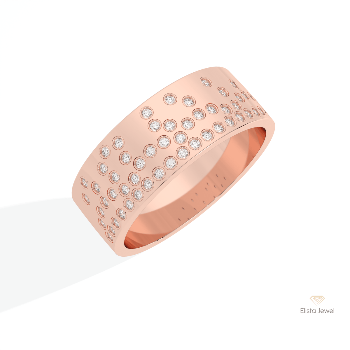 Round Cut Flush Setting Wedding Lab Grown Diamond Band in 10K Yellow Gold - Side View