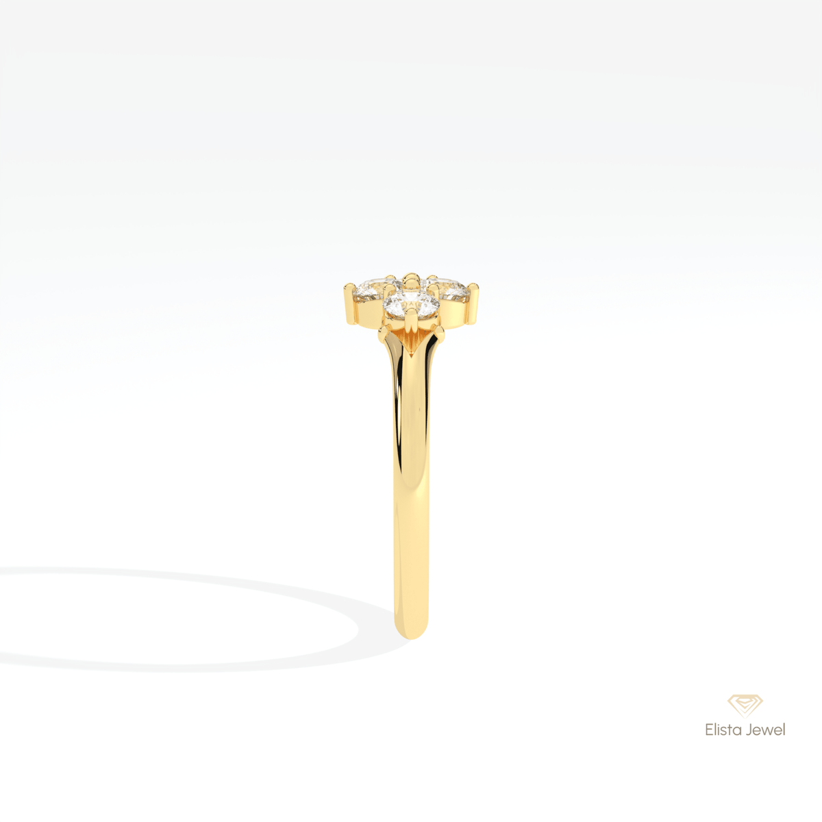 Round Cut Four Stone Engagement Lab Grown Diamond Ring in 18K Yellow Gold - Perspective View