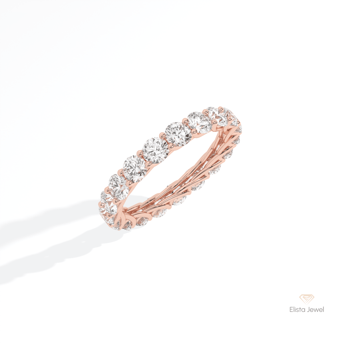 Round Cut Full Eternity Matching Lab Grown Diamond Band in 14K Rose Gold - Profile View