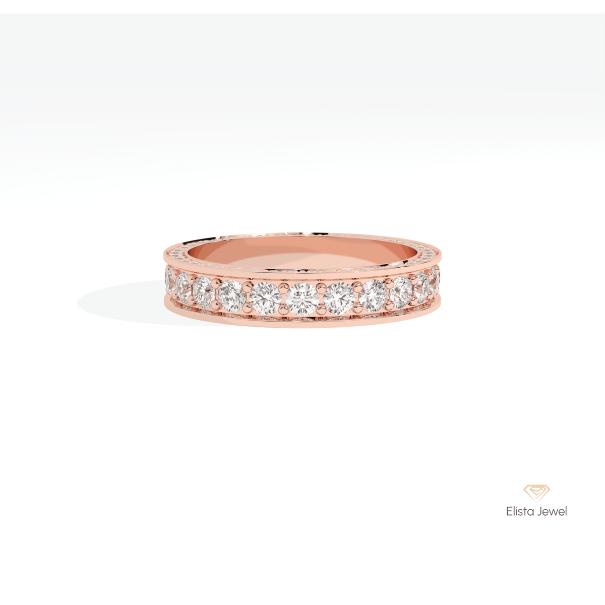 Round Cut Full Eternity Matching Lab Grown Diamond Band in 14K Yellow Gold - Detail View