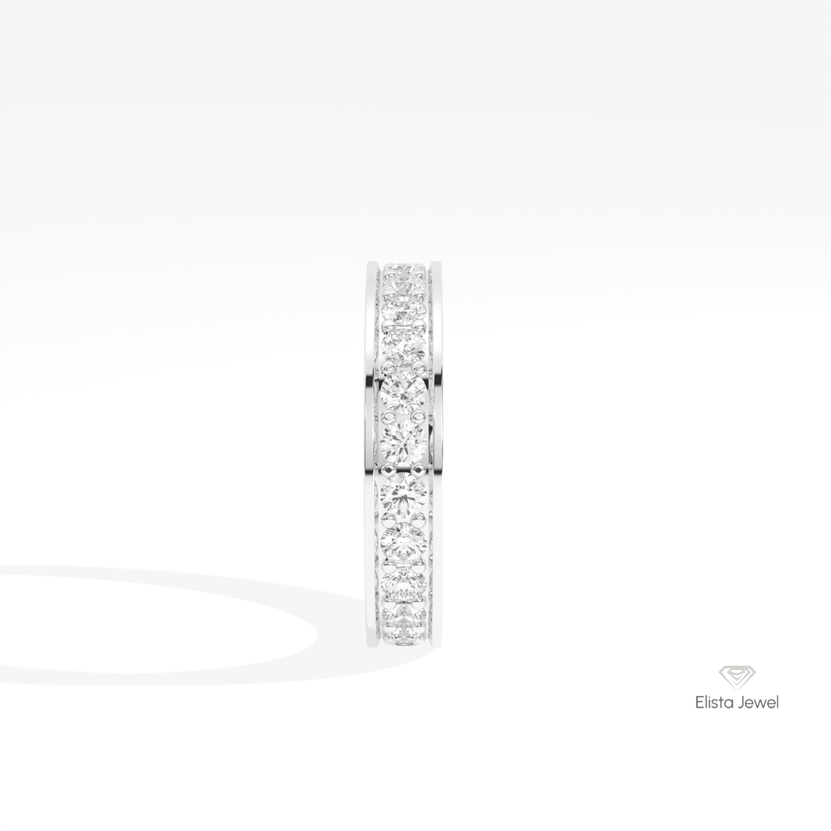 Round Cut Full Eternity Matching Lab Grown Diamond Band in 14K White Gold - Top View