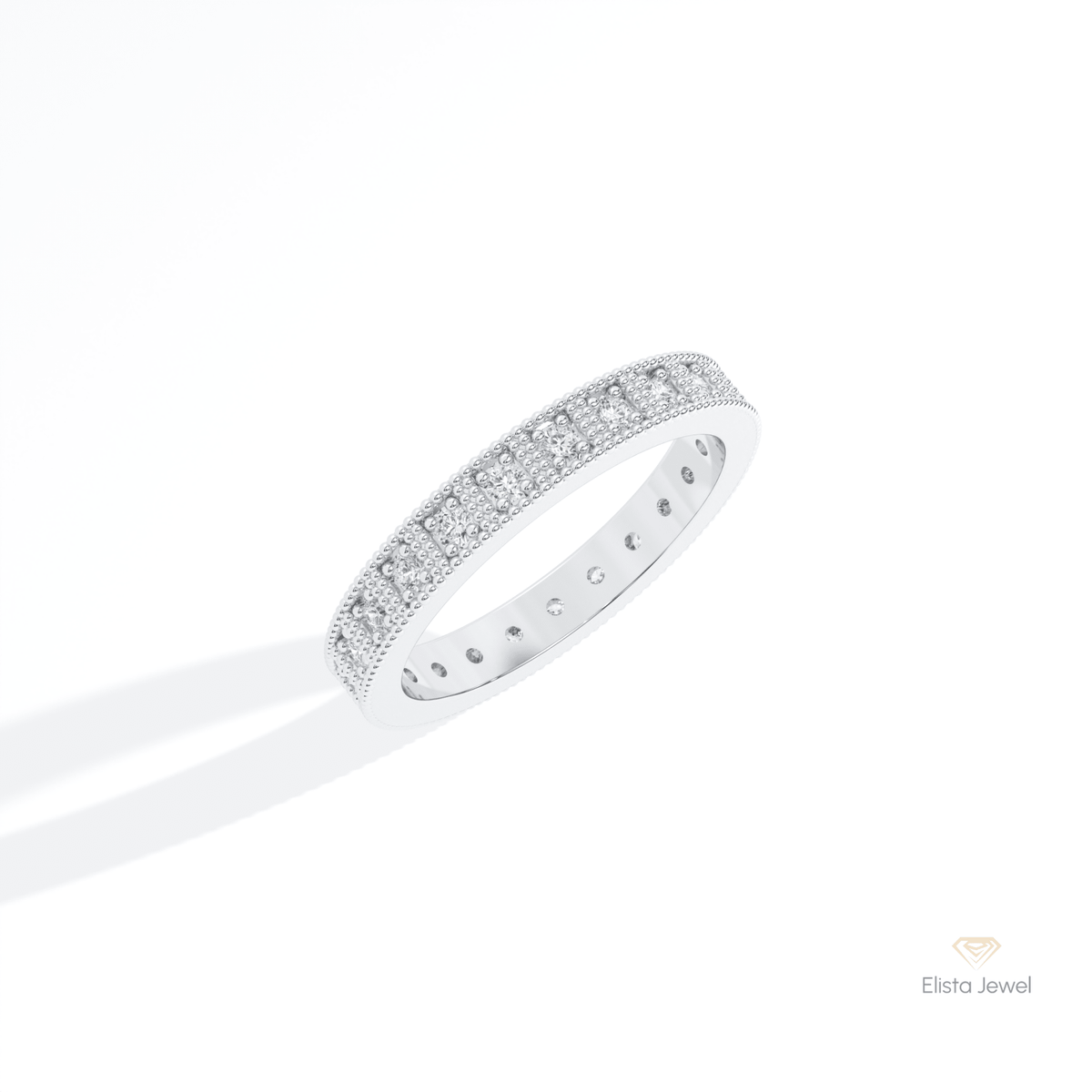 Round Cut Full Eternity Stacking Lab Grown Diamond Band in 14K Rose Gold - Profile View