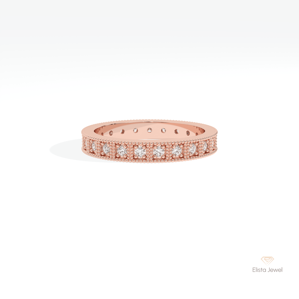 Round Cut Full Eternity Stacking Lab Grown Diamond Band in 18K Rose Gold - Ring on Hand View